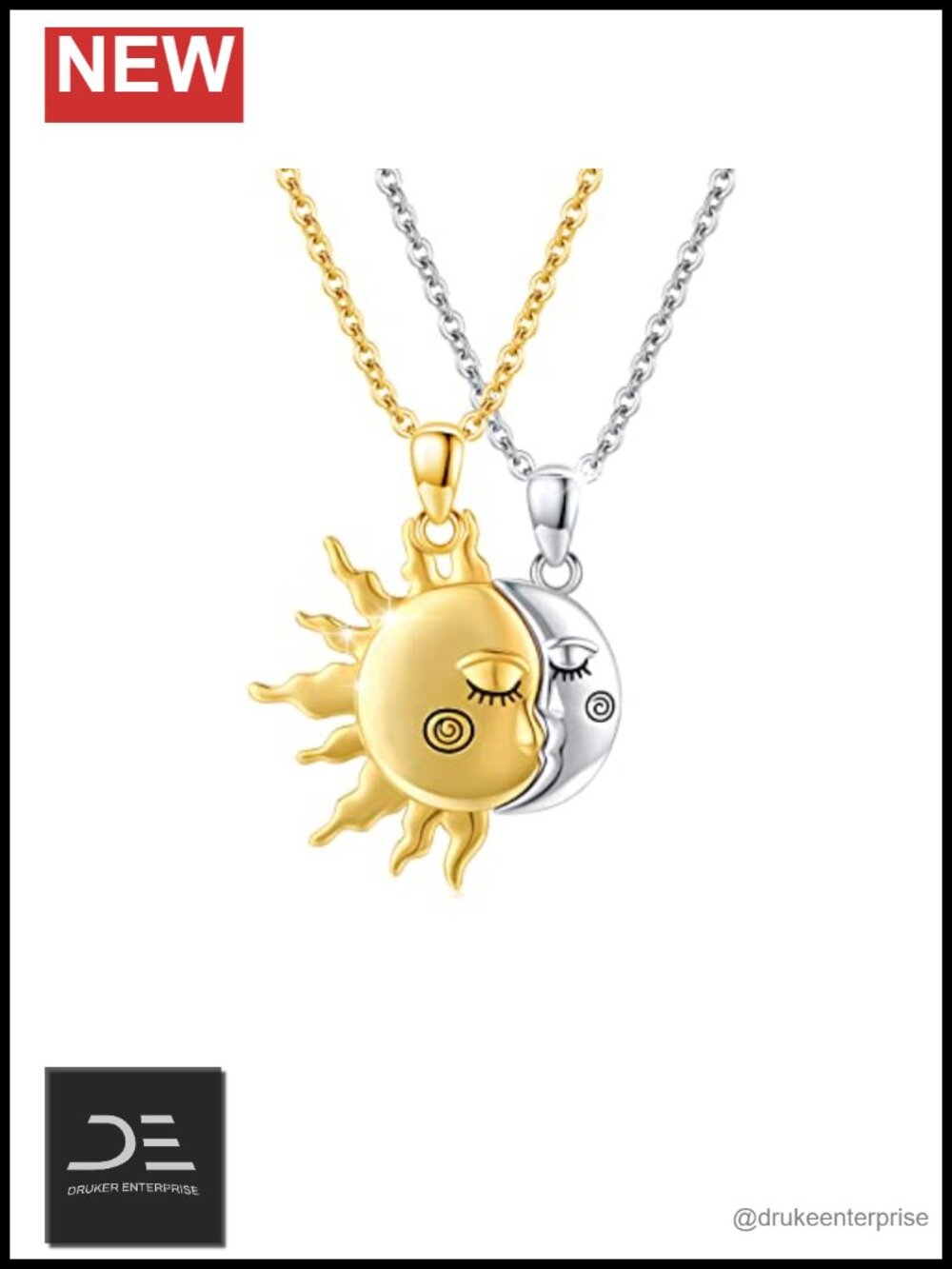 Couple 925 Sterling Silver Pendant Necklace Sun Moon Adjustable